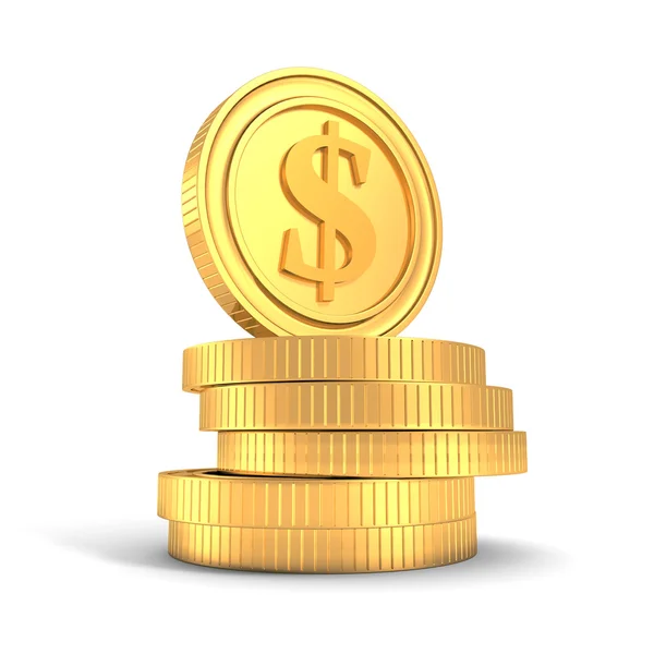 Pile of golden dollar currency coins on white background — Stock Photo, Image