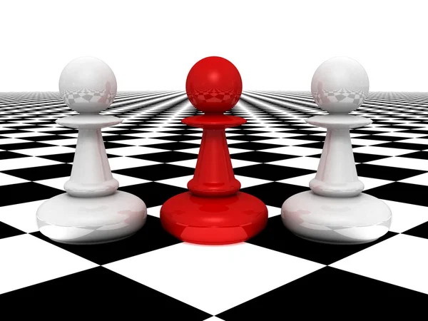 Leadership concept red pawn forward white pawns team group — Stock Photo, Image