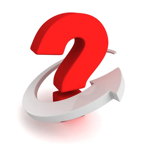 Big red question mark with white arrow around — Stock Photo, Image