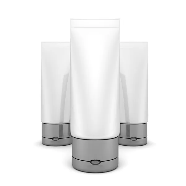 Tubes De Crème Ou Gel Argent Blanc Propre. Pack de produits cosmétiques — Photo