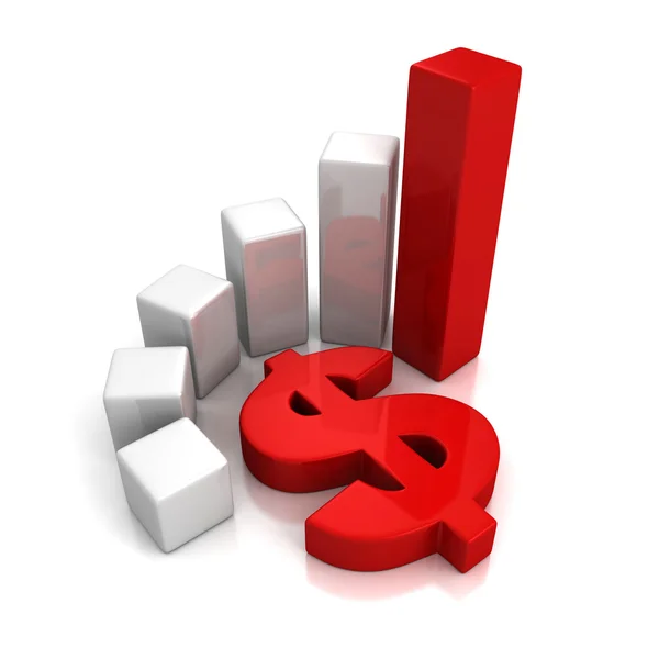 Gráfico de barras de negócios com símbolo de moeda do dólar vermelho — Fotografia de Stock