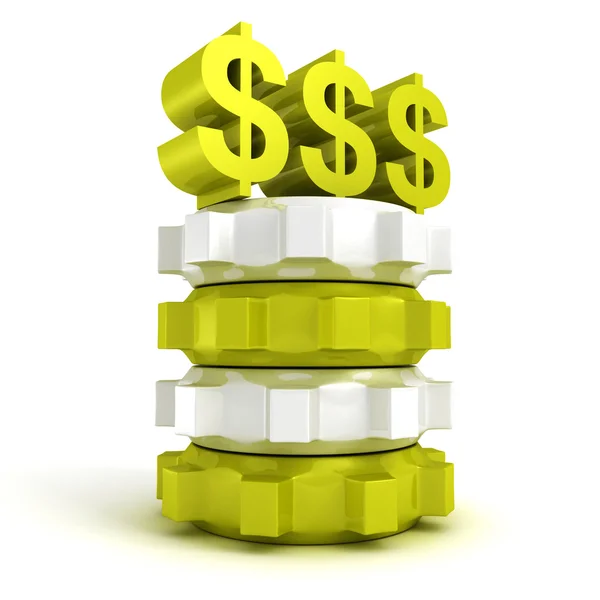 Drei grüne Dollar-Währungssymbole auf einem Stapel von Konzeptarbeit gea — Stockfoto