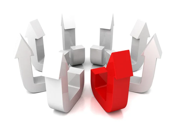 Leiderschap concept met grote rode pijl uit witte team groep — Stockfoto