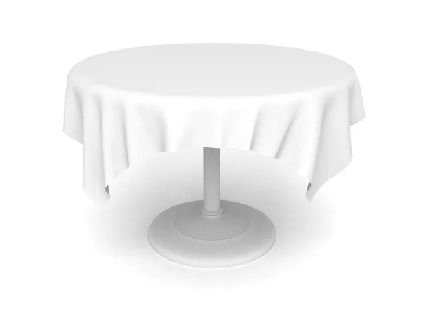 Boş yuvarlak masa ve beyaz zemin üzerine masa örtüsü — Stok fotoğraf