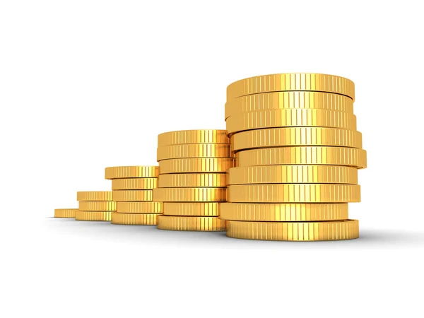 Successful growing golden coins bar chart on white background — Stock Photo, Image