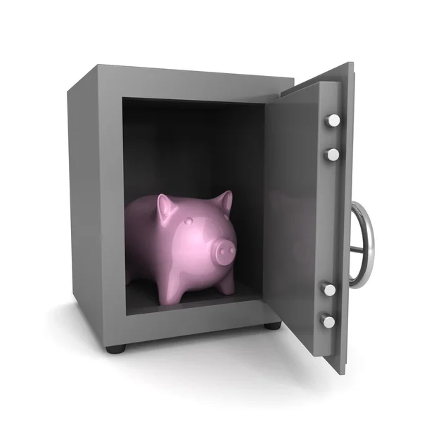 Piggy money bank in steel banking safe — Stock Photo, Image