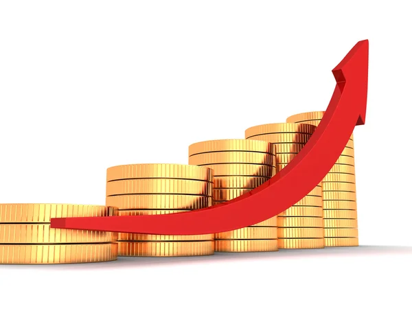 Arrow and golden coins growth chart — Stock Photo, Image