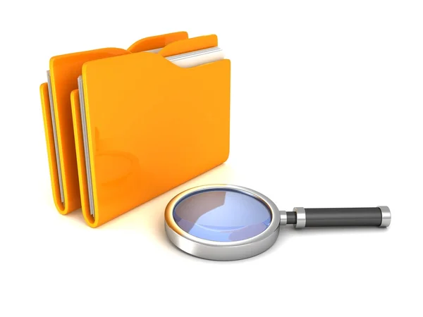 Magnifying Glass and   file document folders — Stock Photo, Image