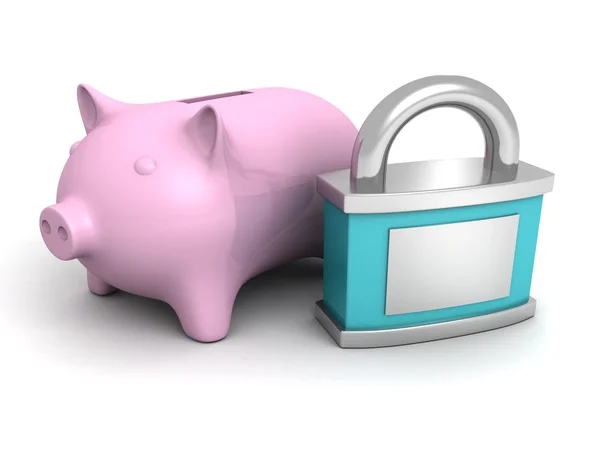 Safety padlock and piggy money bank — Stock Photo, Image