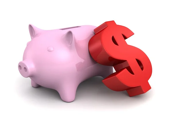 Piggy banco de dinero con símbolo de moneda de dólar — Foto de Stock