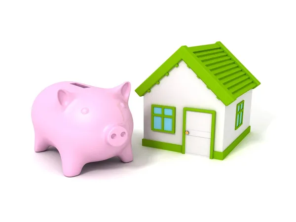 Piggy money bank with house real estate — Stock Photo, Image