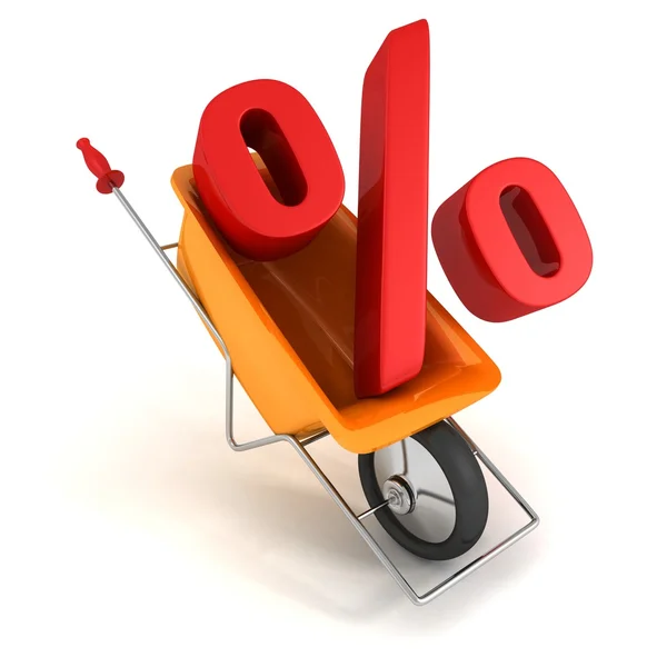 Símbolo percentual vermelho no carrinho de entrega — Fotografia de Stock