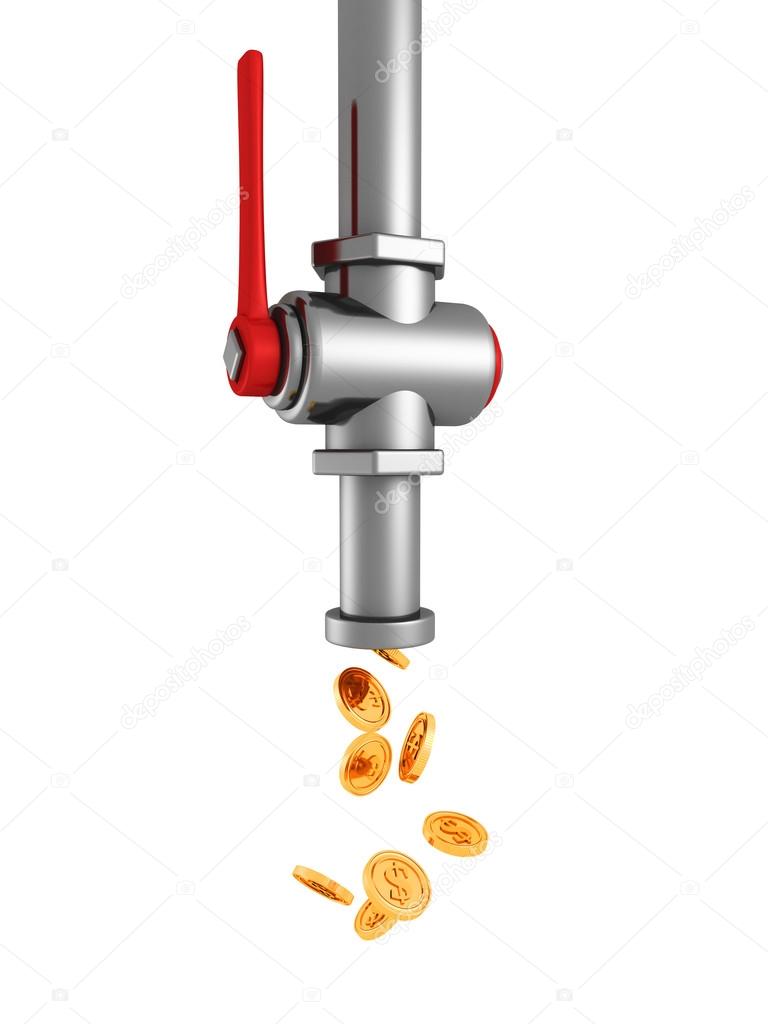 dripping tap with flow of falling golden coins
