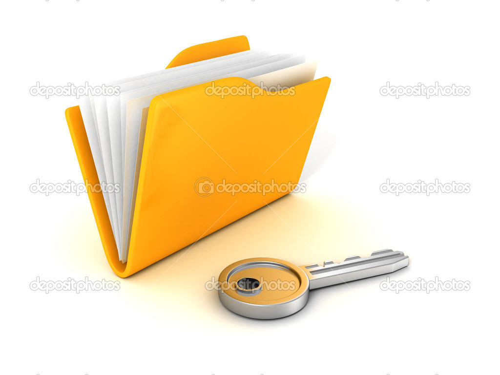 Secure files concept. Document Folder with Key
