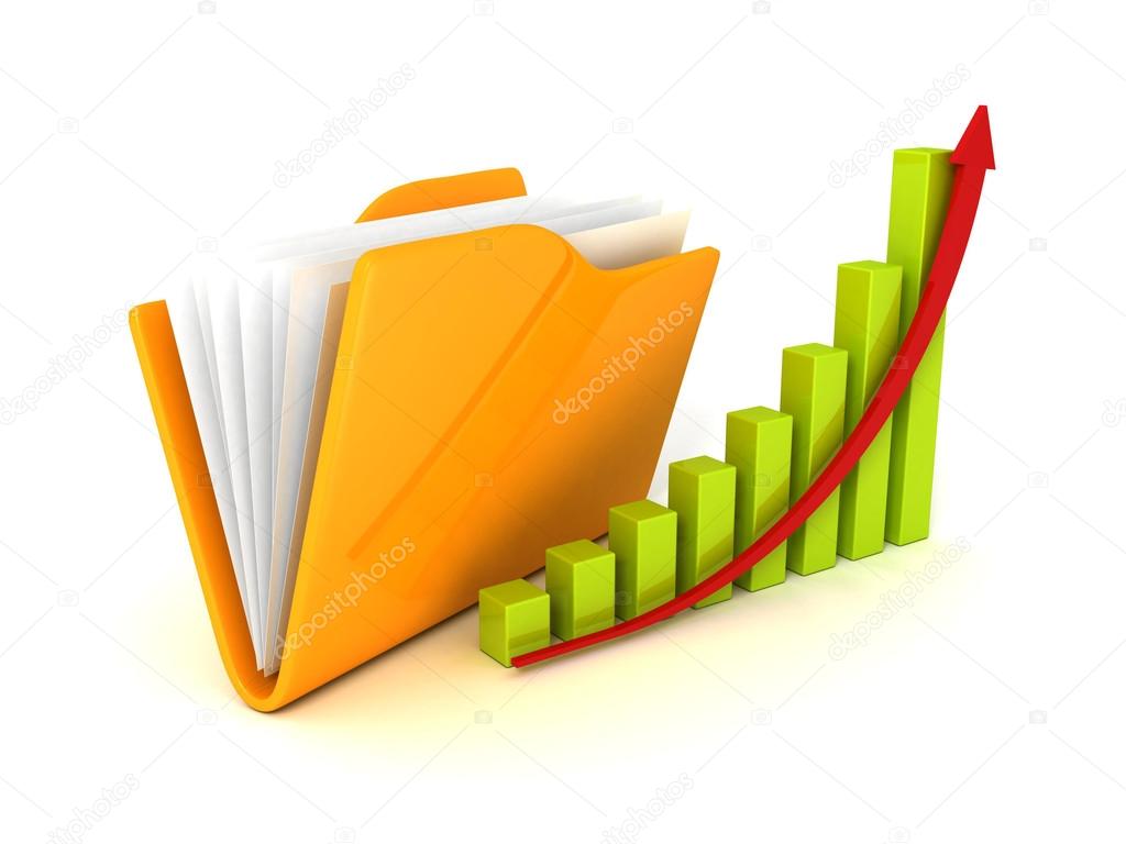 Document paper folder with growth bar graph