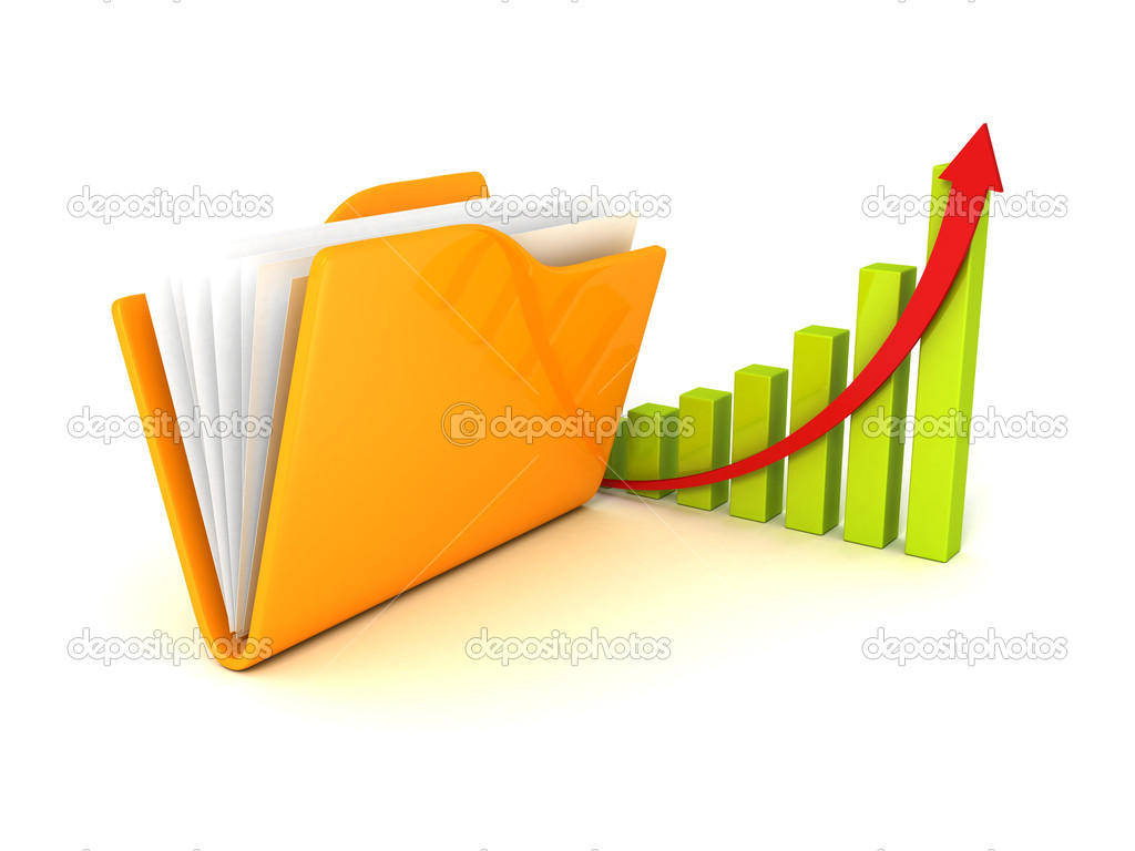 business successful finance chart with growing arrow and documen