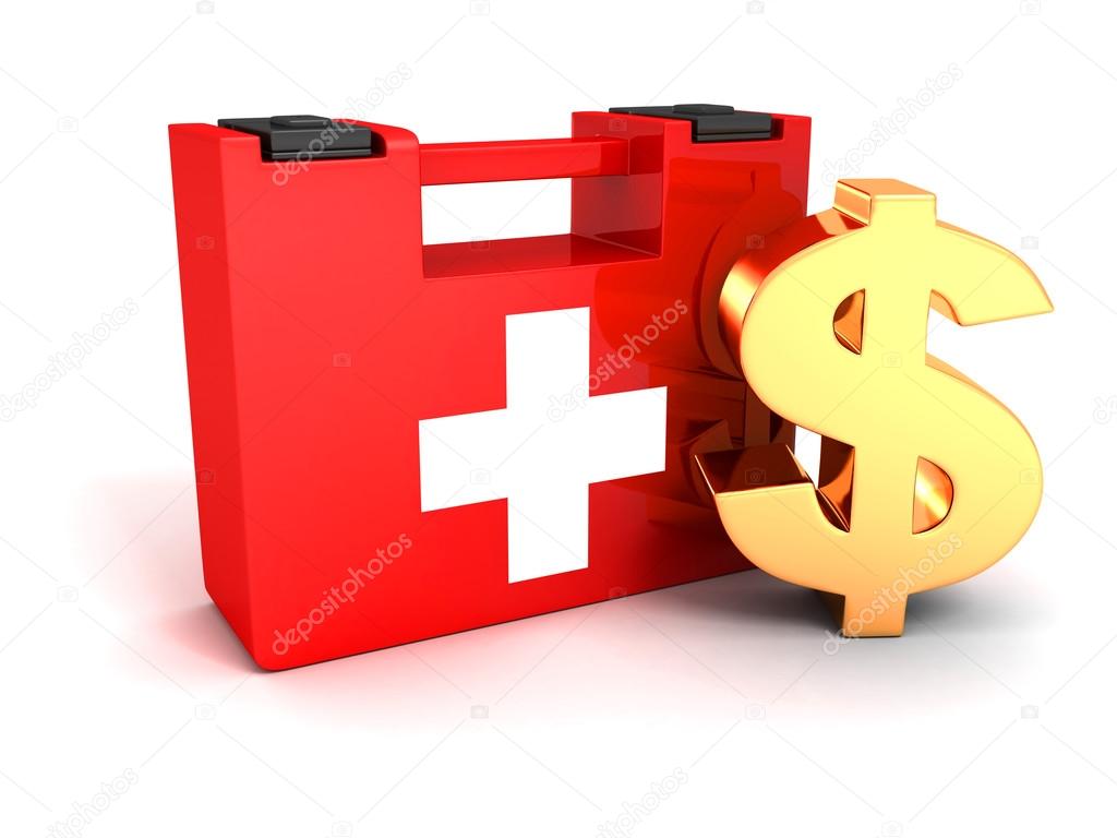 finance help concept with golden dollar and first aid kit
