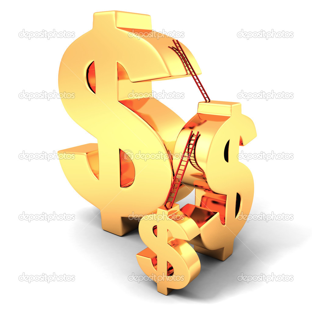 golden dollar currency symbols with ladders. finance business su