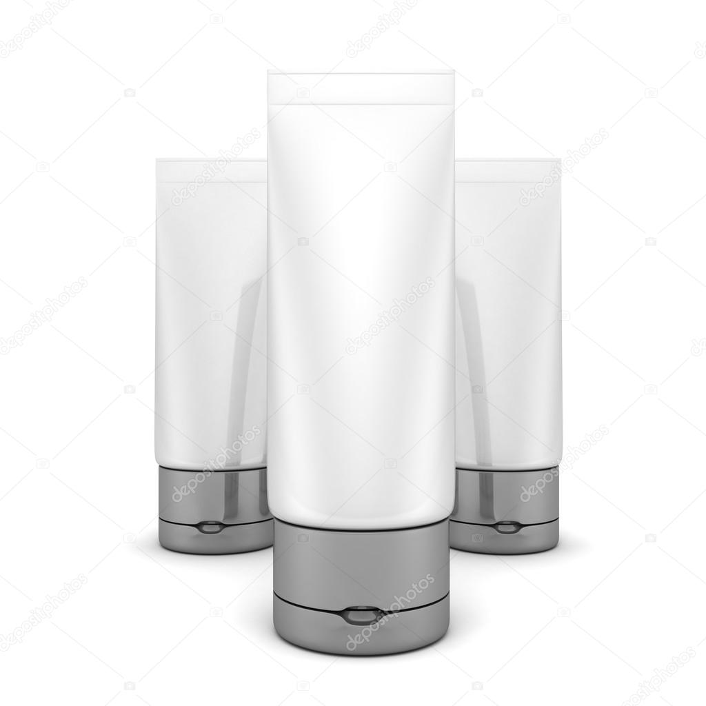 Tubes Of Cream Or Gel Silver White Clean. Cosmetics Product Pack