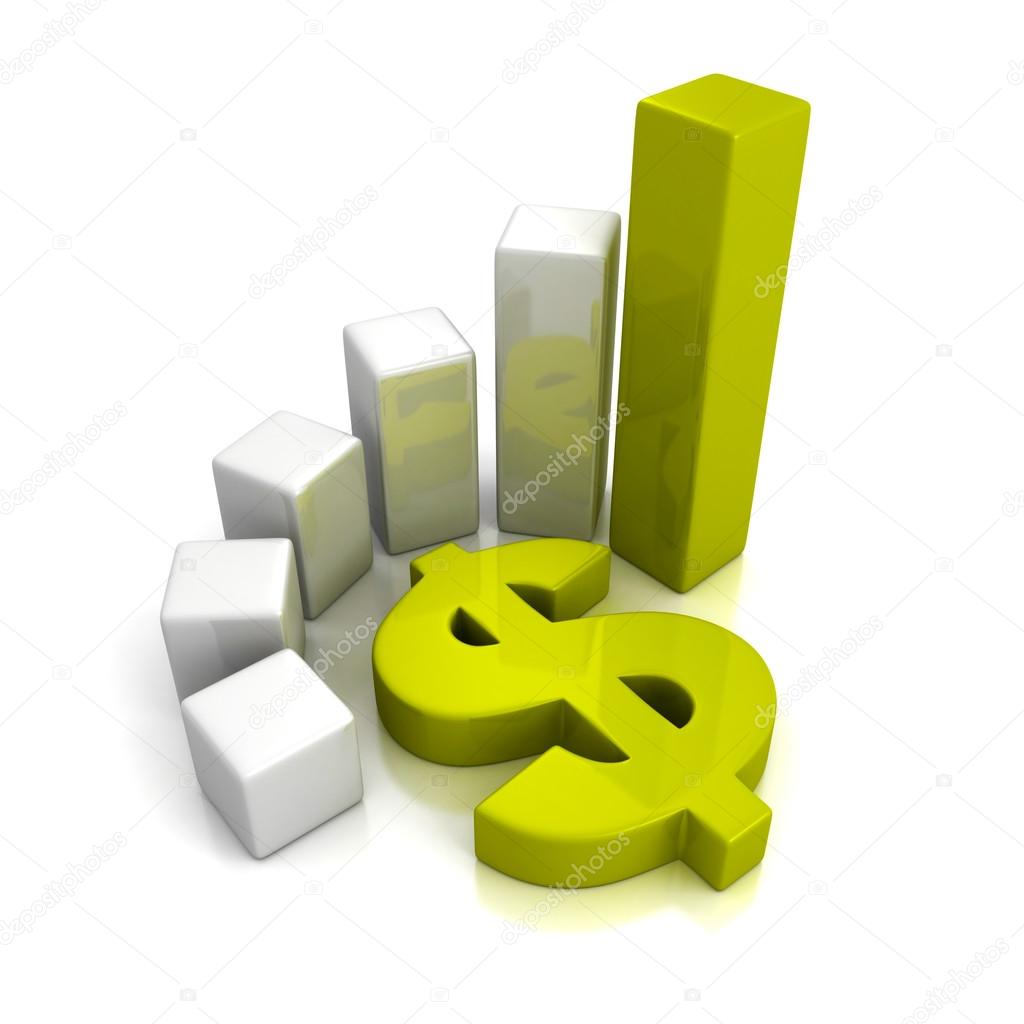 business bar graph with green dollar currency symbol