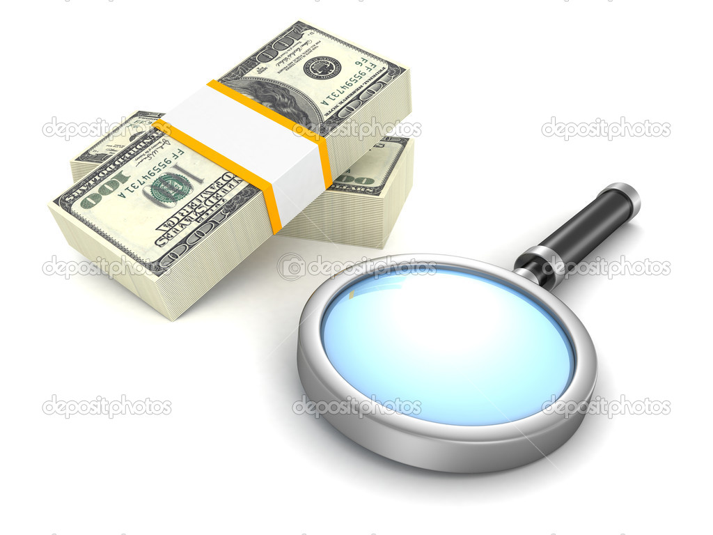 Magnifying glass and money