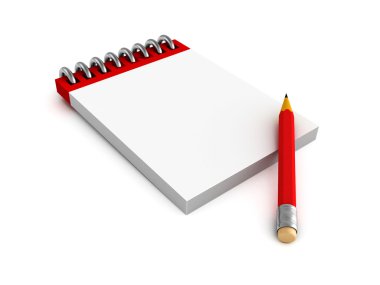 beyaz zemin üzerine not defteri ve kırmızı kalem