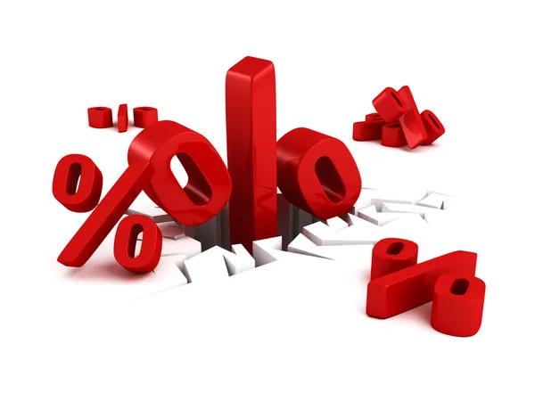 Many red percent symbols with one in hole — Stock Photo, Image