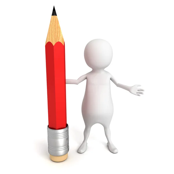 Белый 3D человек с красным карандашом — стоковое фото