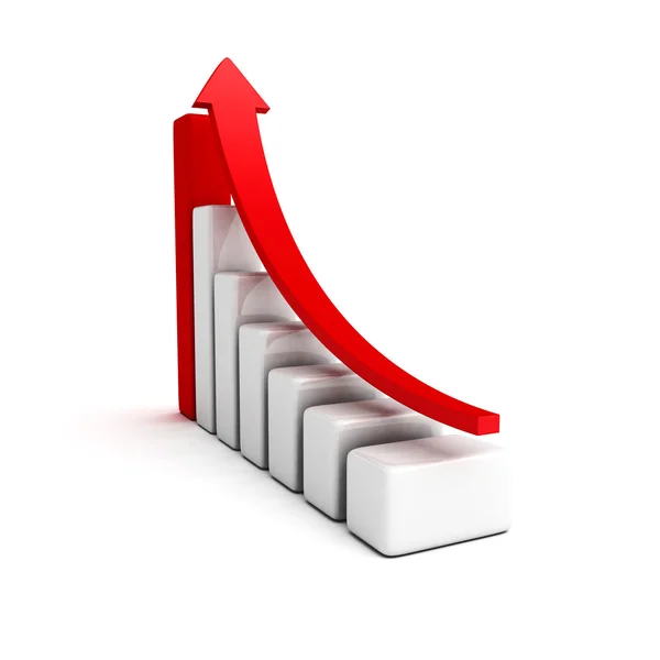 Business red growing bar graph with rising arrow — Stock Photo, Image