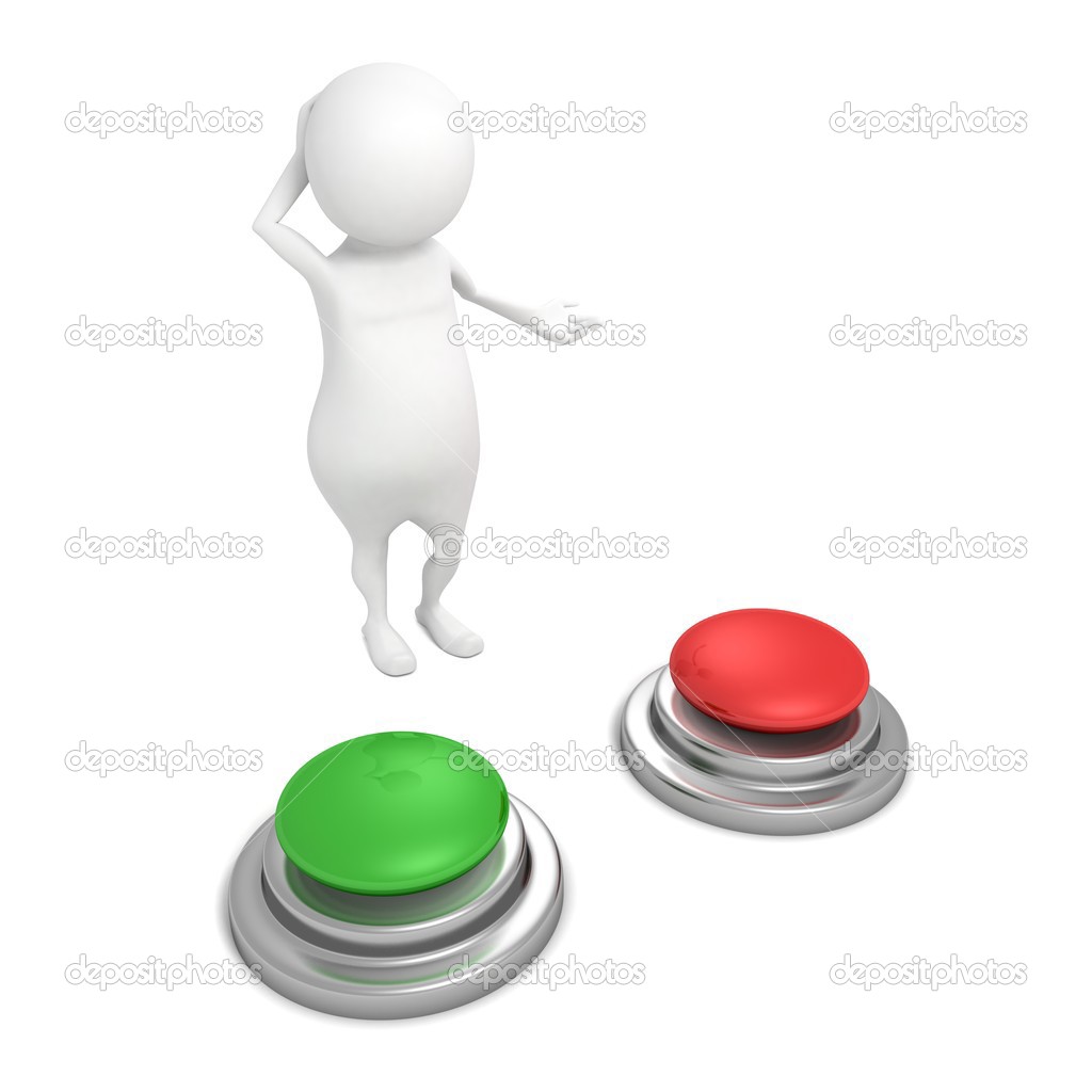 3d man with red and green buttons
