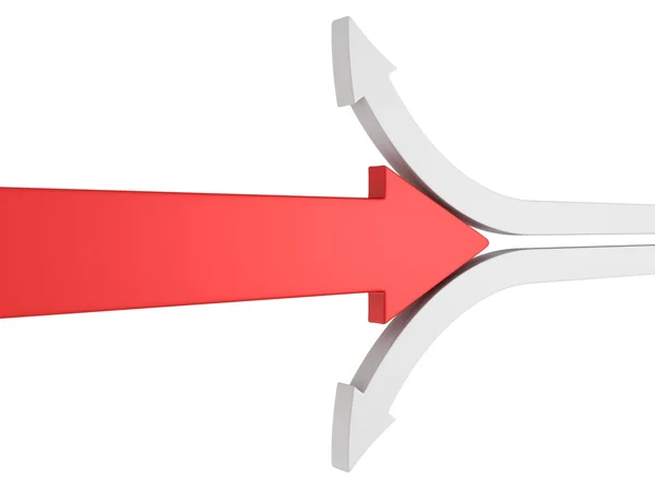 Red arrow in opposition of white arrows — Stock Photo, Image