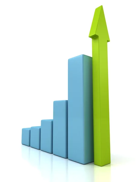 Bar diagrammet med grön pil — Stockfoto