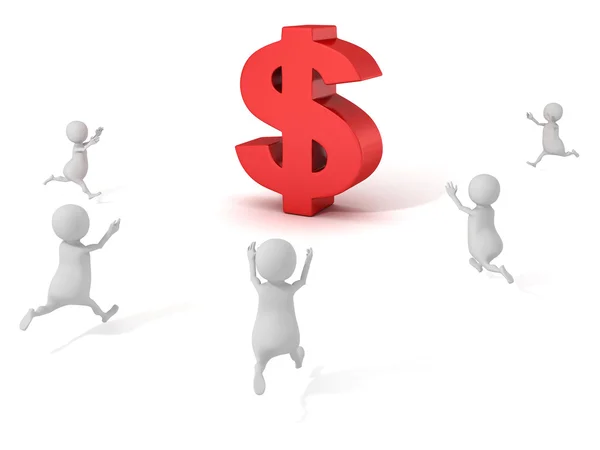 3d small persons running to red dollar sign — Stock Photo, Image