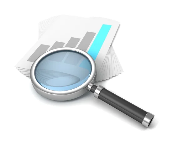 Magnifying glass showing   graph — Stock Photo, Image