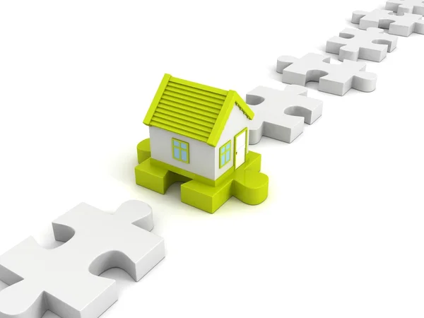 Green new house on jigsaw — Stock Photo, Image