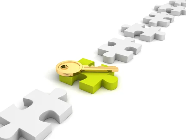 Golden success key on green Jigsaw puzzle — Stock Photo, Image