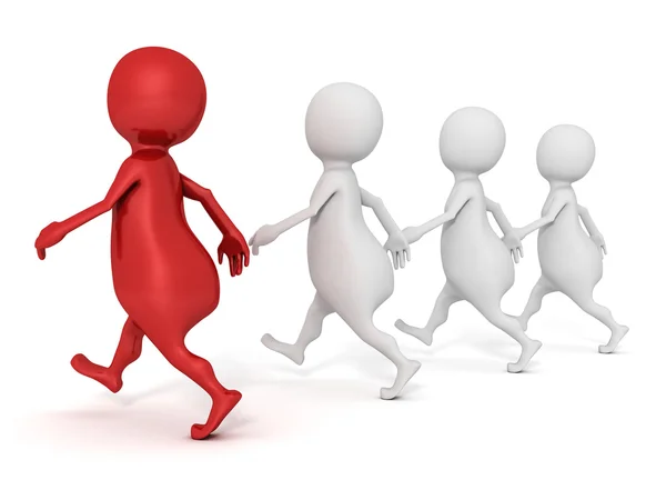 White 3d people walking with red leader — Stock Photo, Image