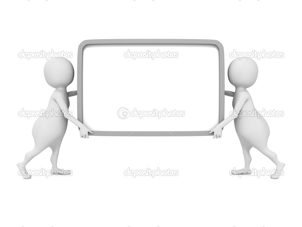 Two 3d people carry empty signboard