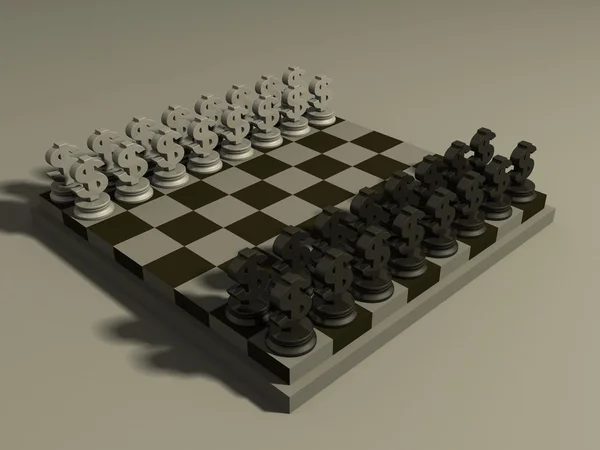 Šachovnice s dolarem — Stock fotografie