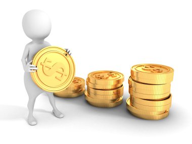 Altın dolar paraları ile 3D adam