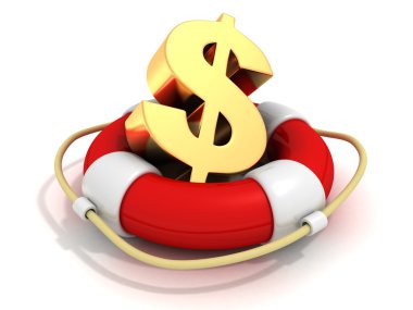 Altın dolar ile kırmızı lifebuoy