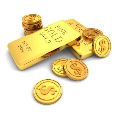 3D altın Bar ve Doları