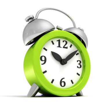 Beyaz arkaplanda yeşil alarm saati