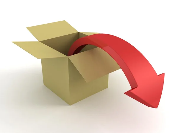 3d red arrow out from opened  box — Stock Photo, Image