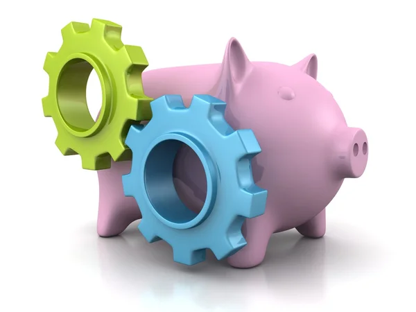 Piggy banco de dinero con engranajes — Foto de Stock
