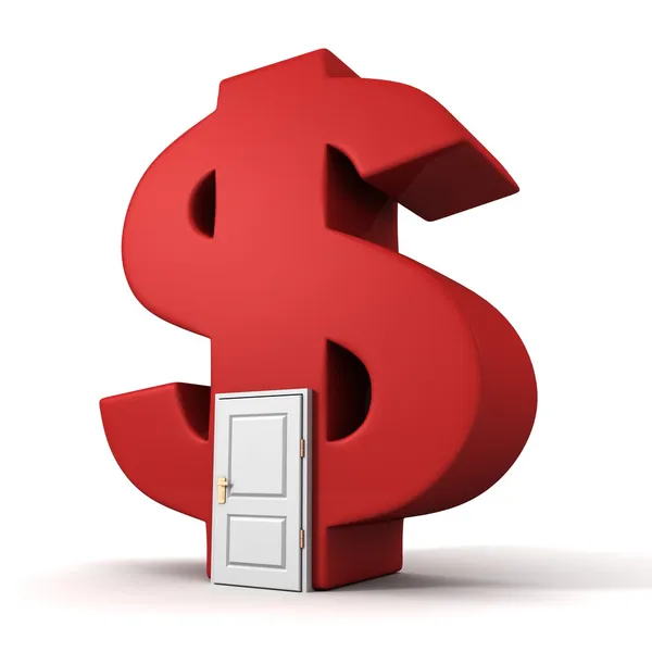 Символ большого доллара с дверью — стоковое фото