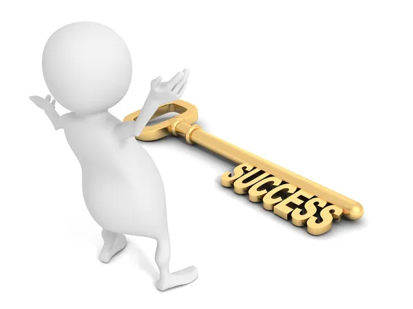 3d man   success golden key — Stock Photo, Image