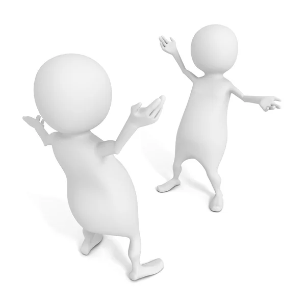 Two white 3d men happy meeting — Stock Photo, Image