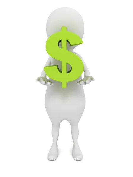 White 3d man holding USA dollar — Stock Photo, Image