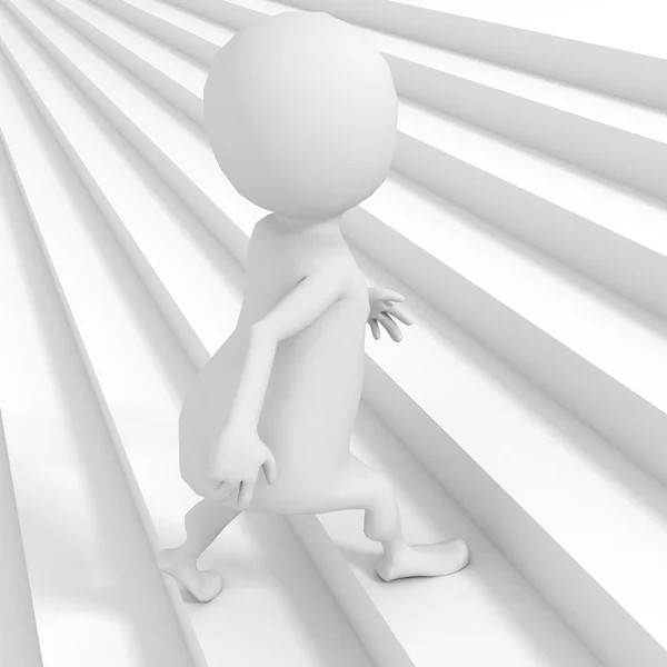 White 3d man climbing up ladder stairs — Stock Photo, Image